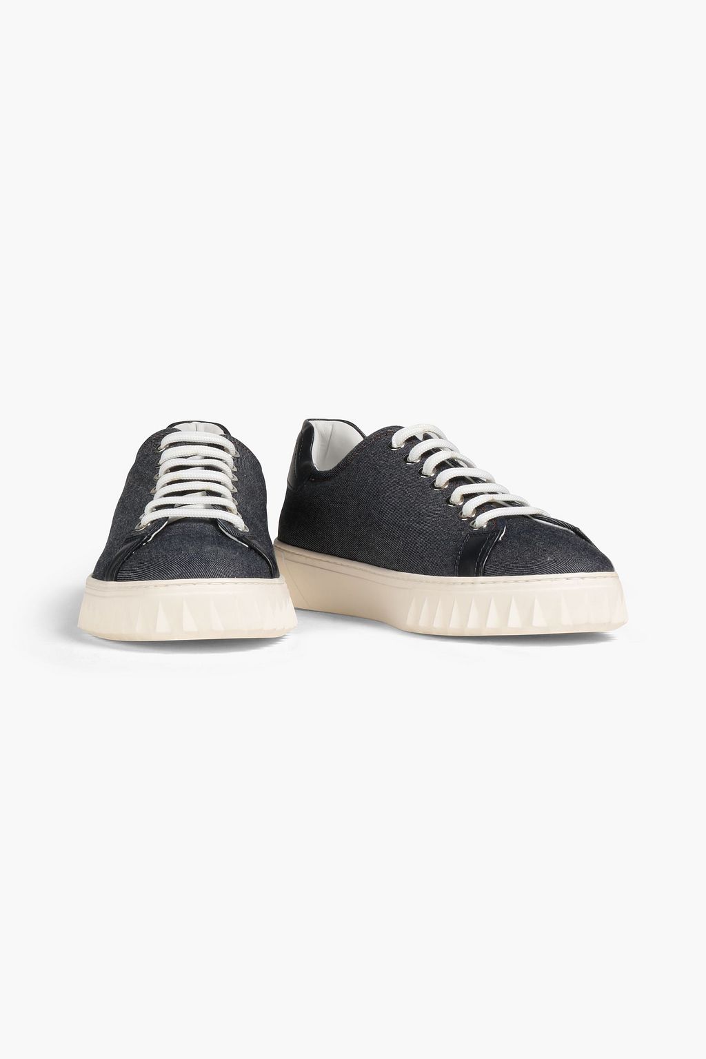 FERRAGAMO Leather-trimmed denim sneakers