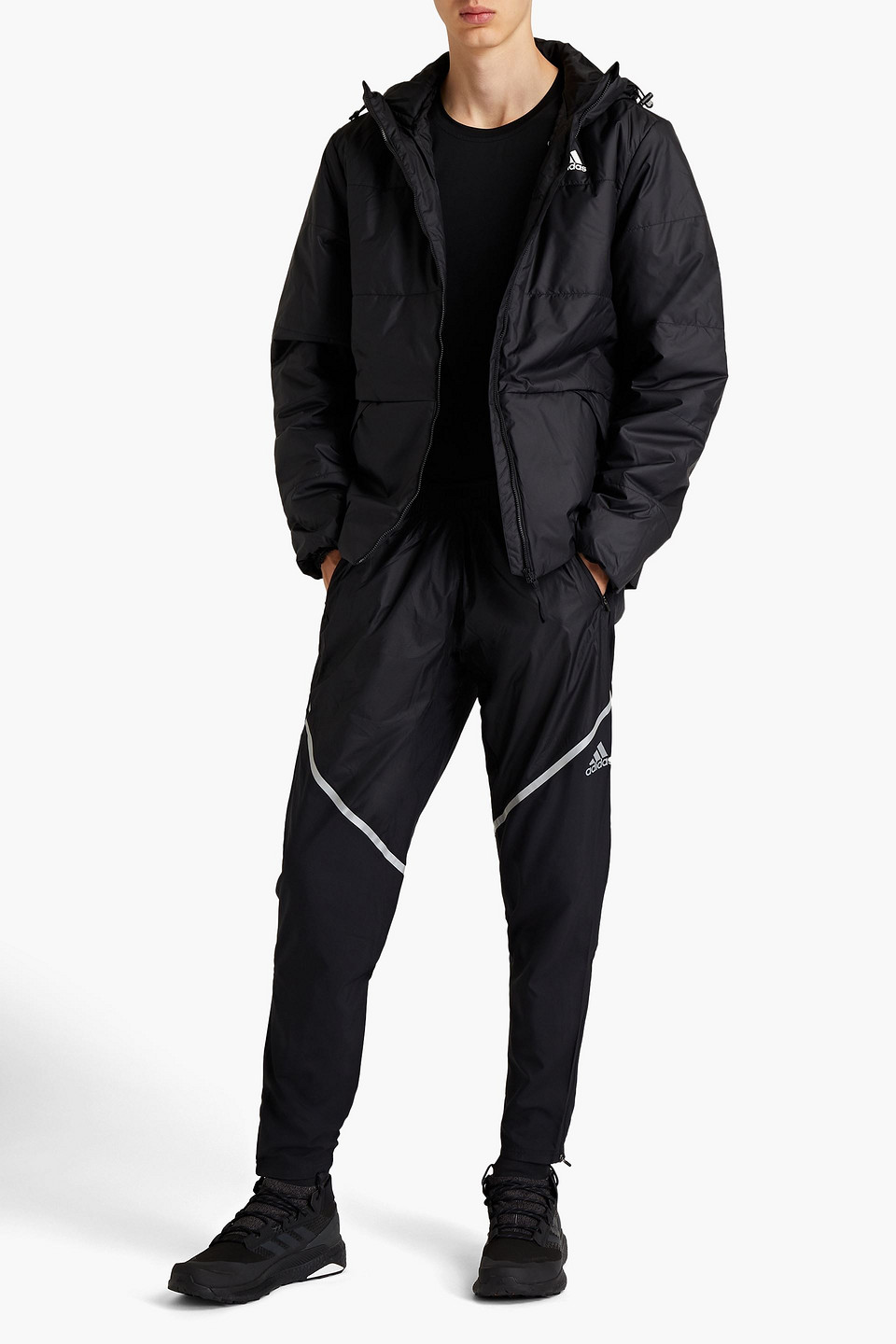 ADIDAS ORIGINALS ADIDAS MAN TAPERED LOGO-PRINT RECYCLED SHELL PANTS