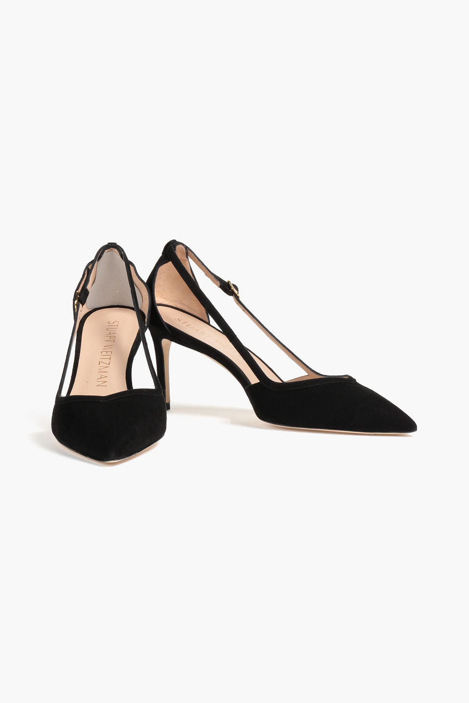 Stuart Weitzman Anny Cutout Suede Pumps In Black