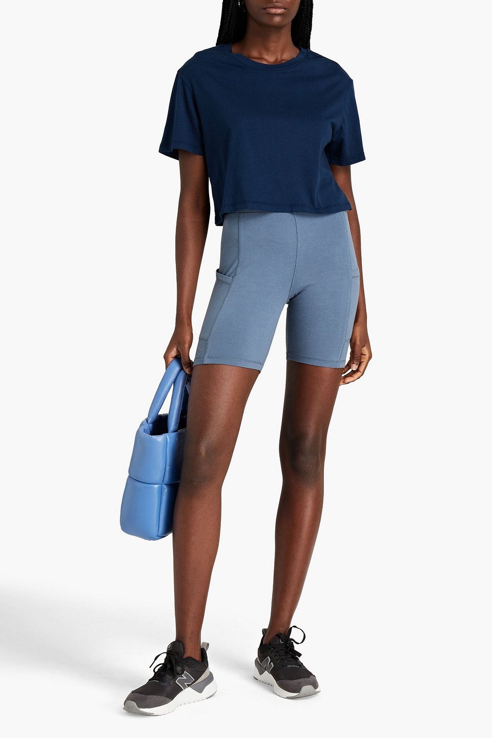 Monrow Cropped Ex-boyfriend Cotton-jersey T-shirt In Midnight Blue