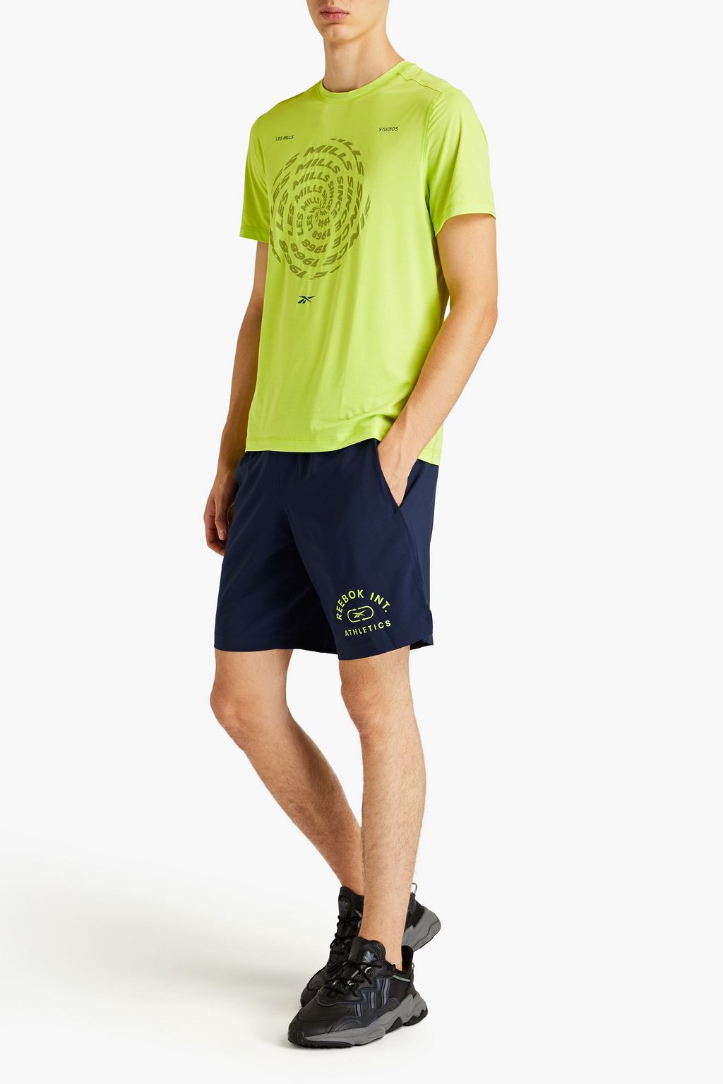 REEBOK X LES MILLS Neonfarbenes T-Shirt aus Stretch-Jersey mit Print