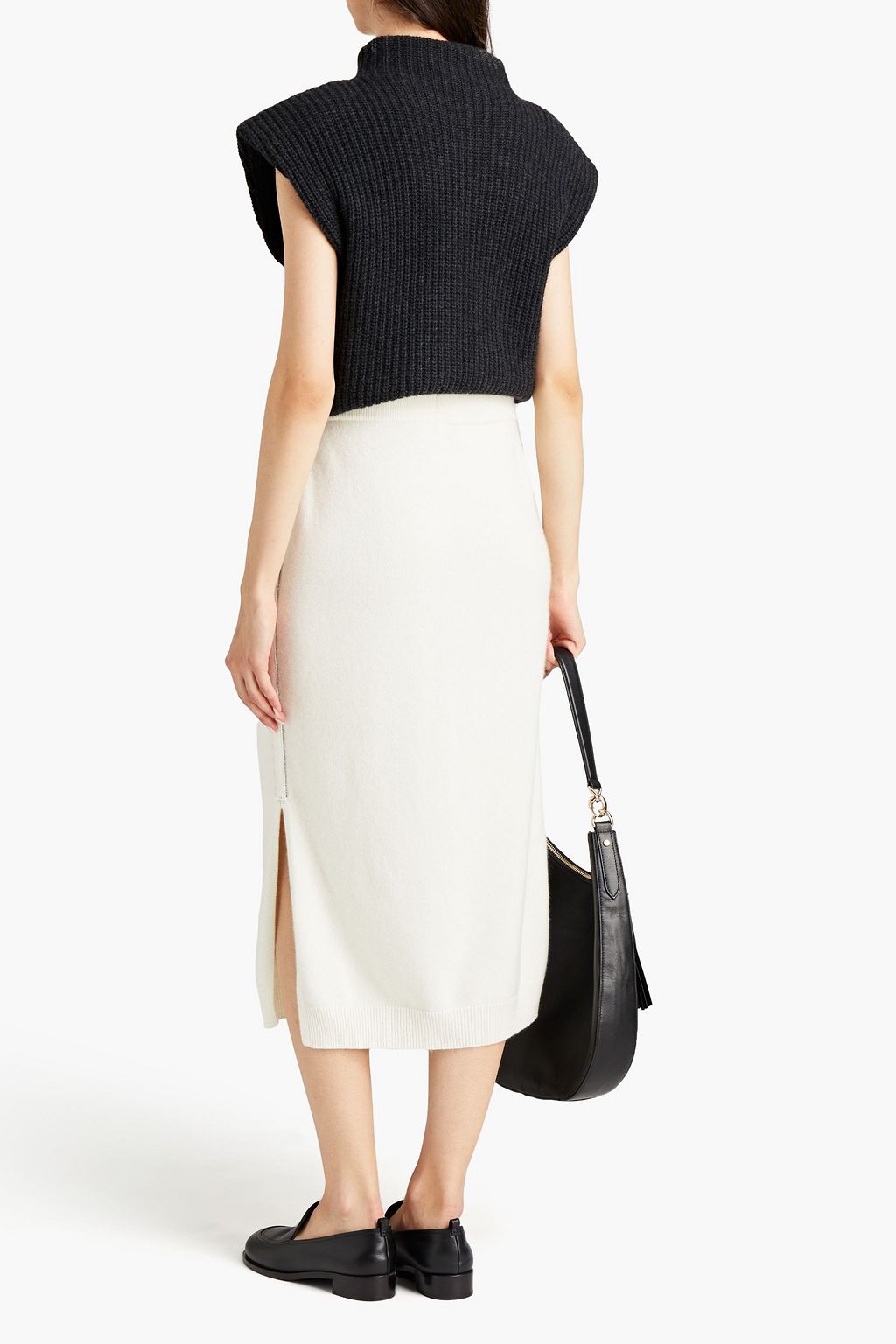 N.PEAL Embellished mélange cashmere midi pencil skirt