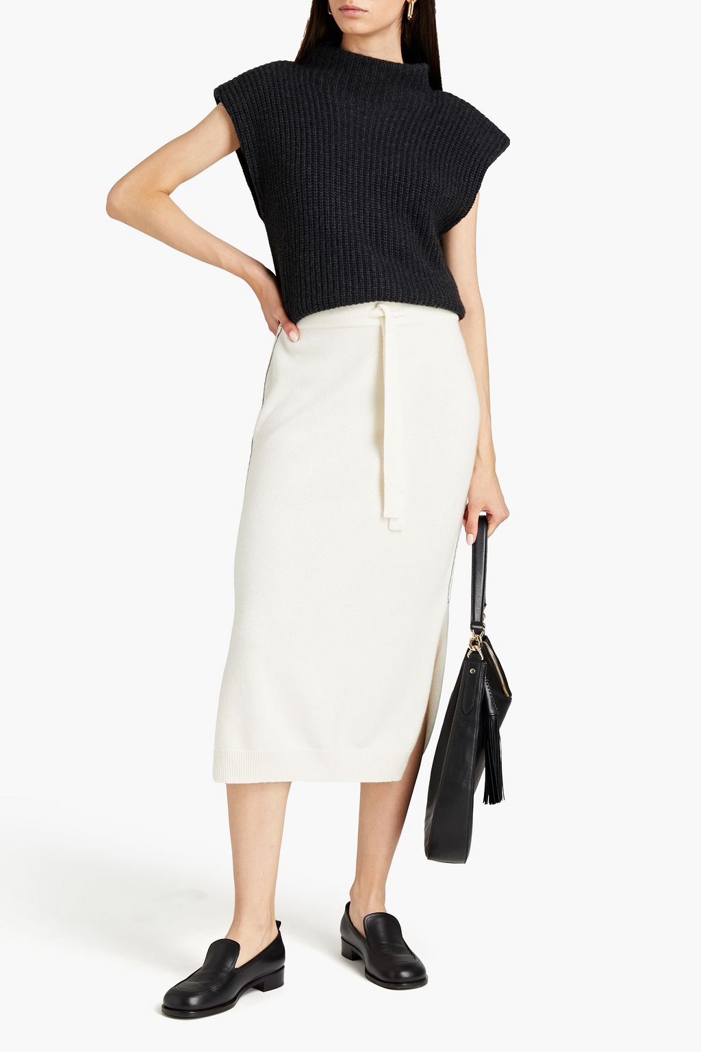 N.PEAL Embellished mélange cashmere midi pencil skirt