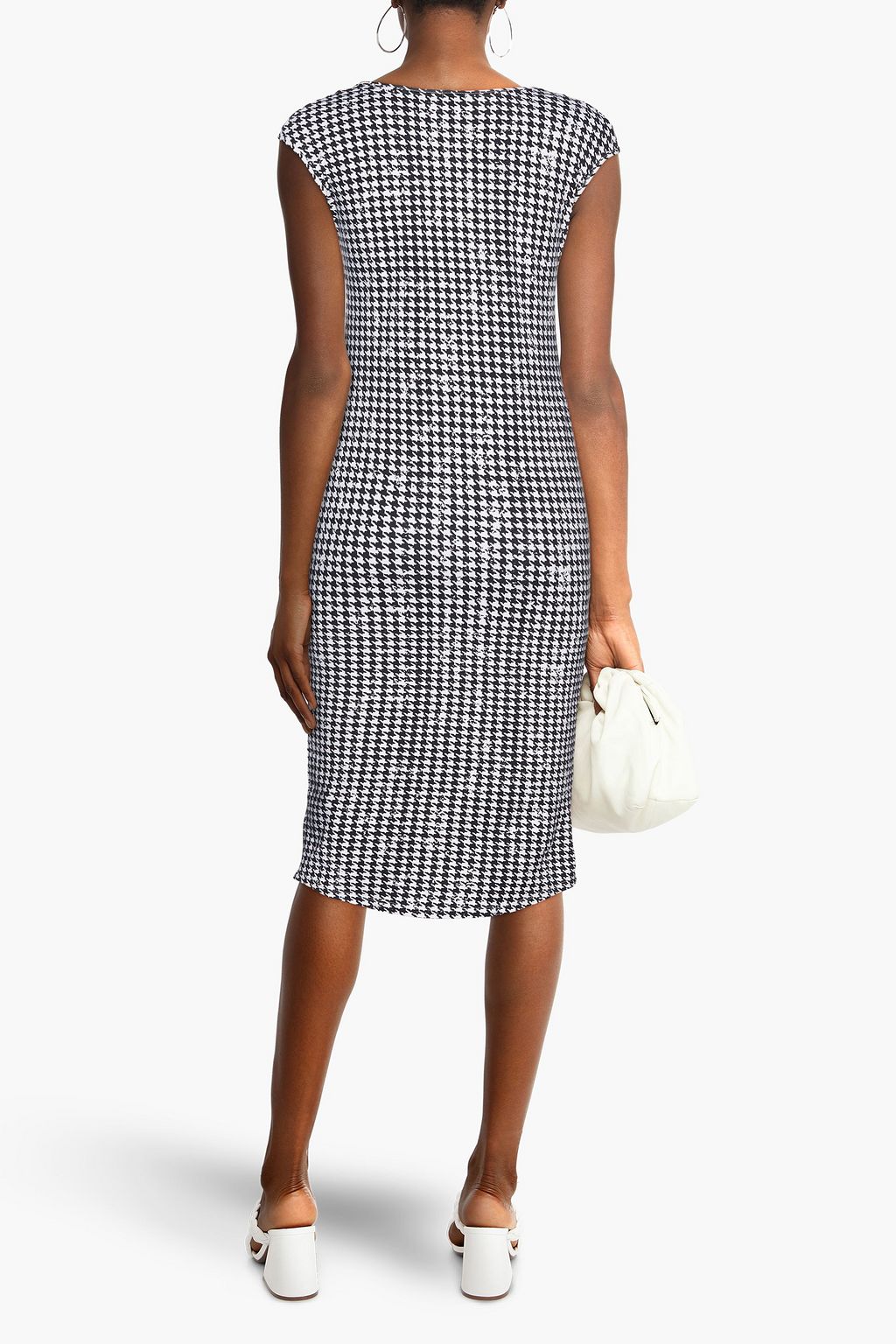 MONROW Houndstooth stretch-cotton jersey midi dress