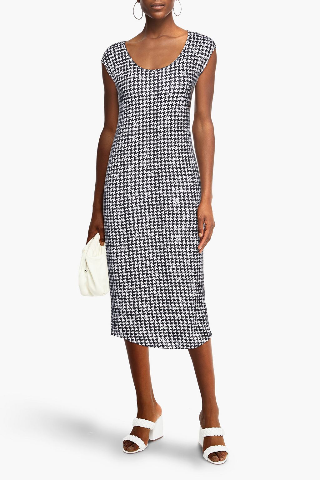 MONROW Houndstooth stretch-cotton jersey midi dress