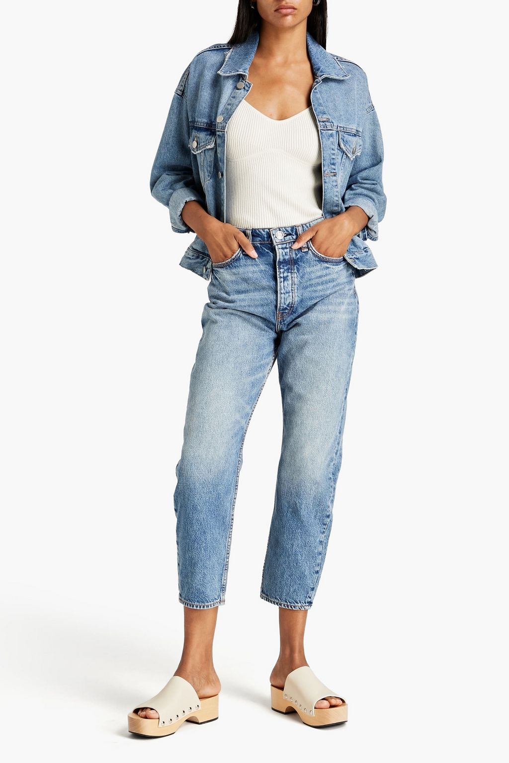 RAG & BONE Ryan 페이디드 하이라이즈 크롭 테이퍼드 진
