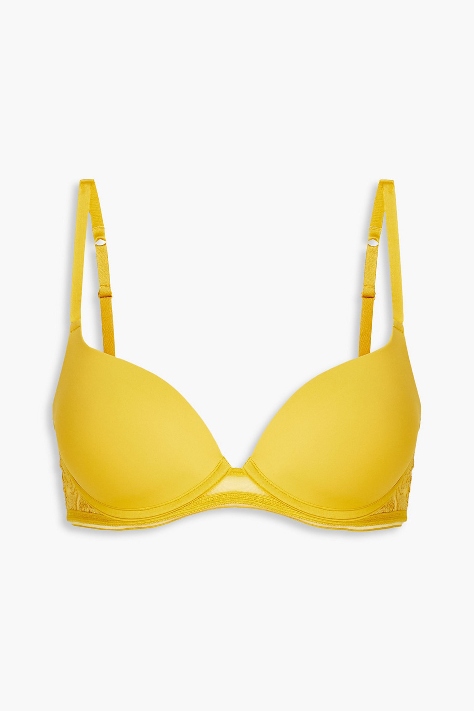 Maison Lejaby Mesh-paneled Stretch-jersey Underwired Push-up Bra In Saffron