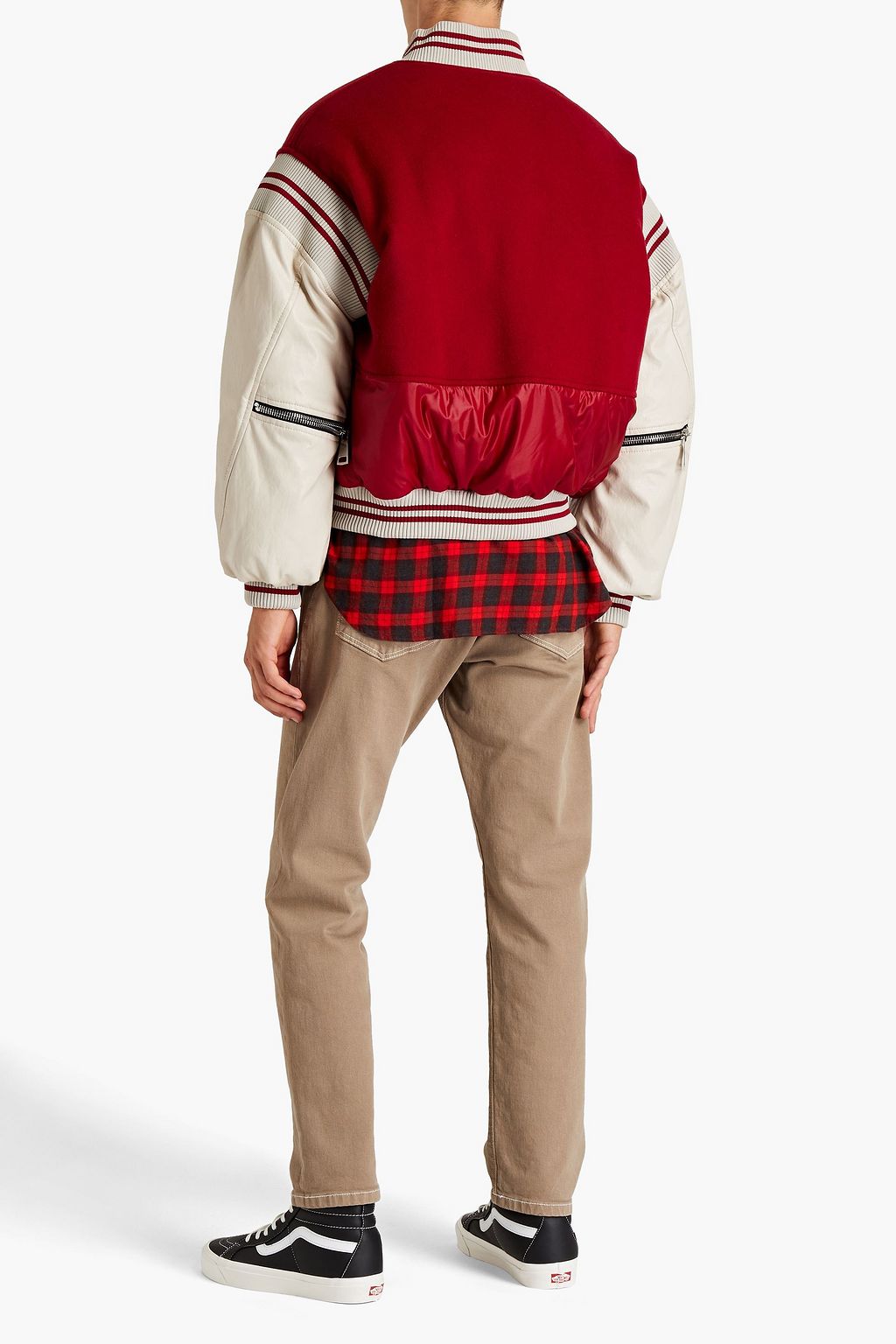 KHRISJOY Faux leather-paneled shell and felt down bomber jacket