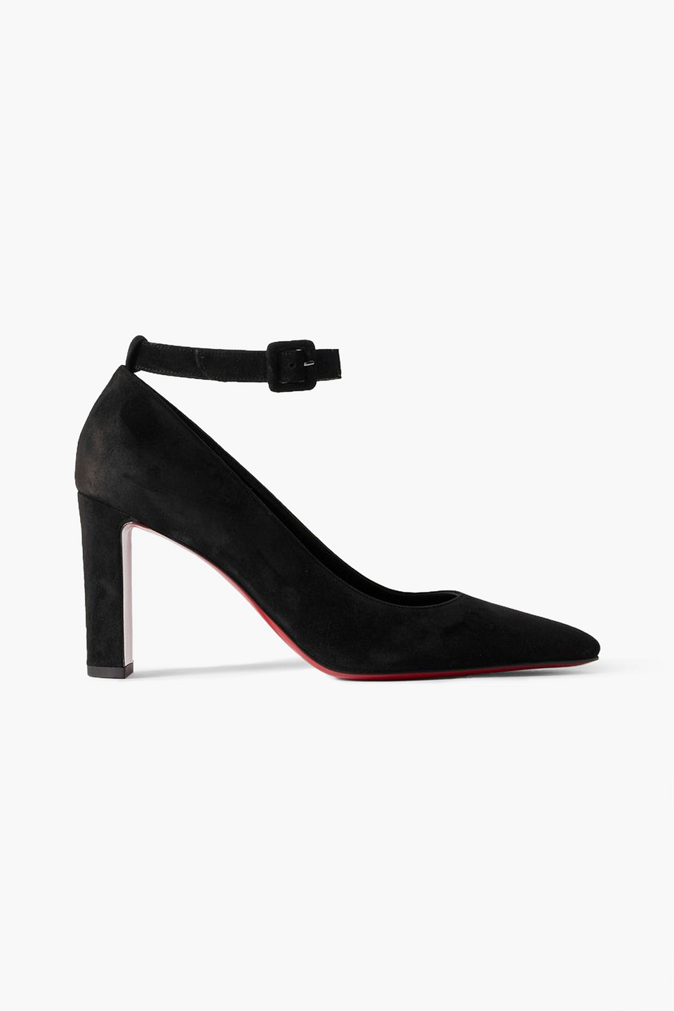 CHRISTIAN LOUBOUTIN SUPRASTRAP 85 SUEDE PUMPS