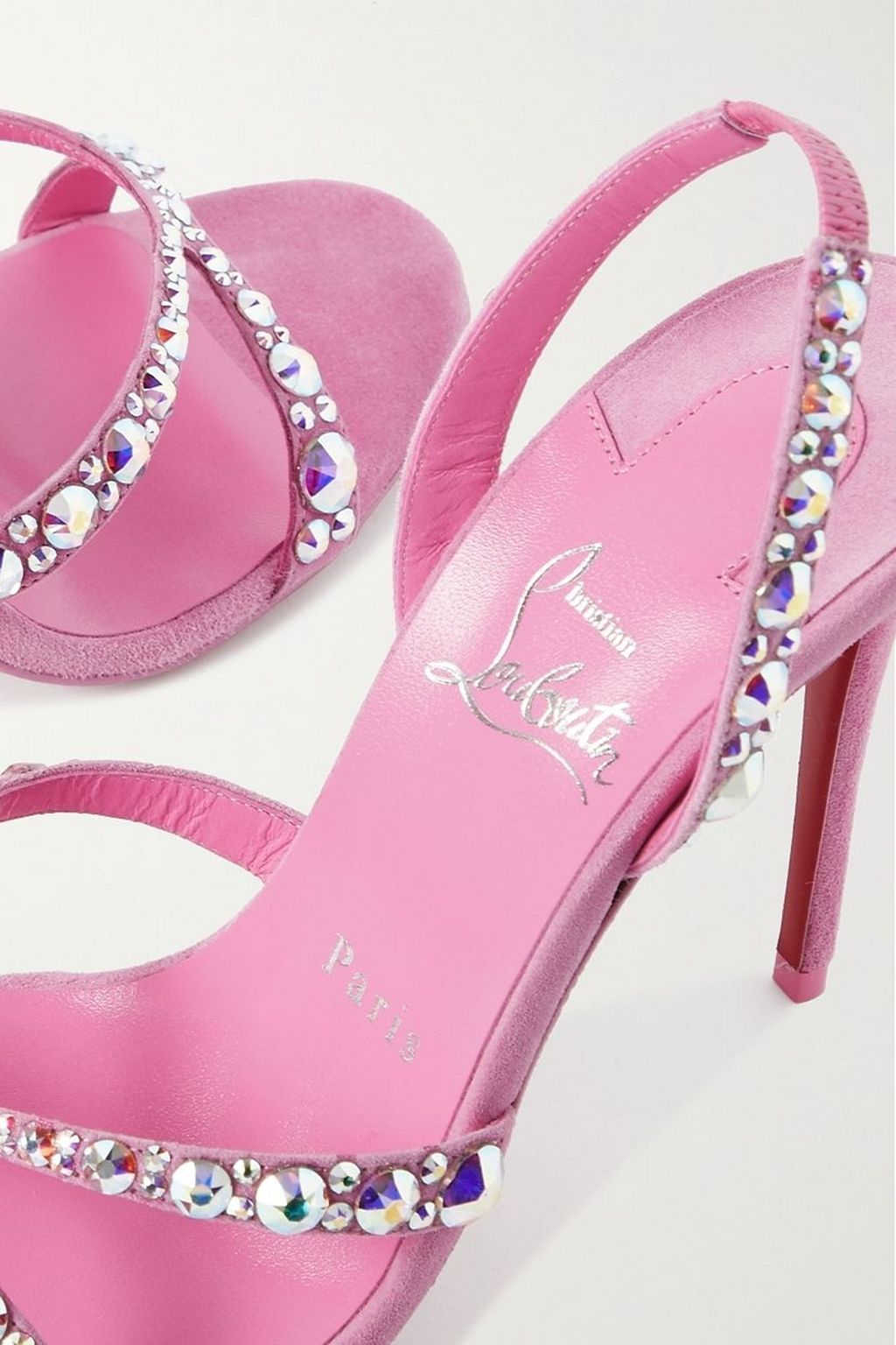 CHRISTIAN LOUBOUTIN Emilie 100 crystal-embellished suede slingback sandals