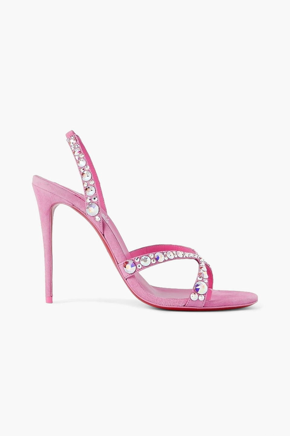 Christian Louboutin Emilie 100 Crystal-embellished Suede Slingback Sandals In Pink