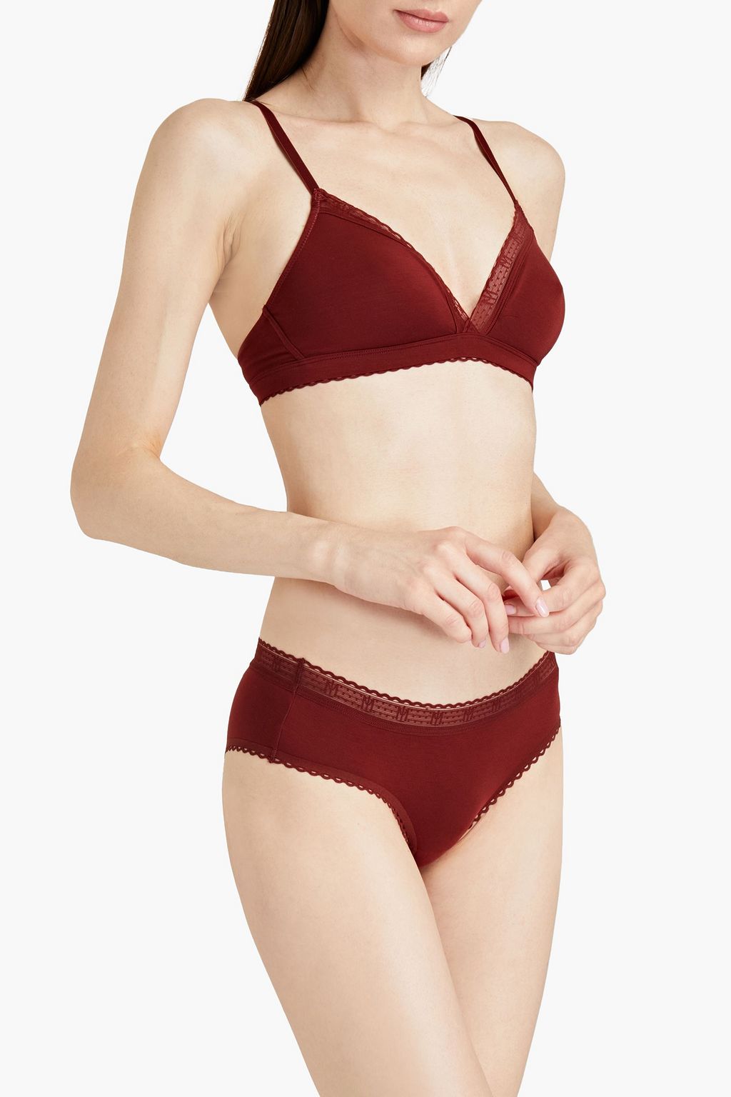 MAISON LEJABY Tulle-trimmed stretch-Micro Modal mid-rise briefs
