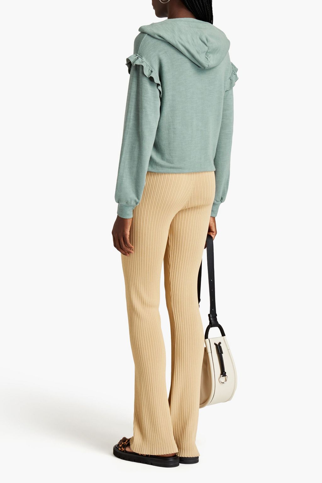 MONROW Ruffle-trimmed French terry hoodie