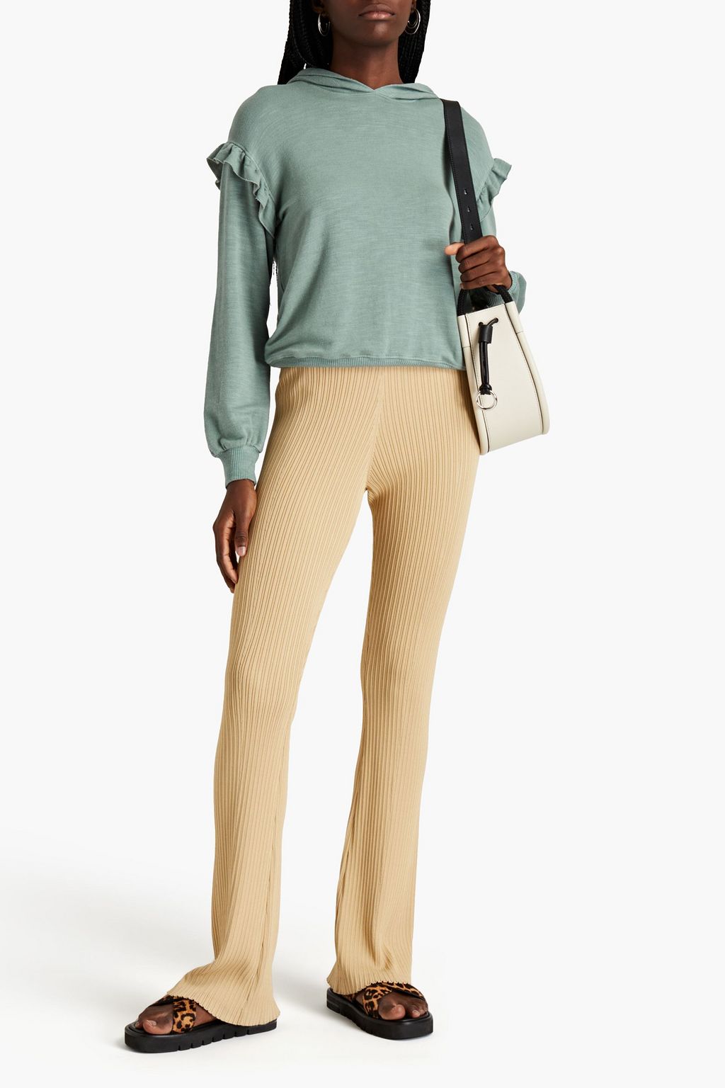 MONROW Ruffle-trimmed French terry hoodie