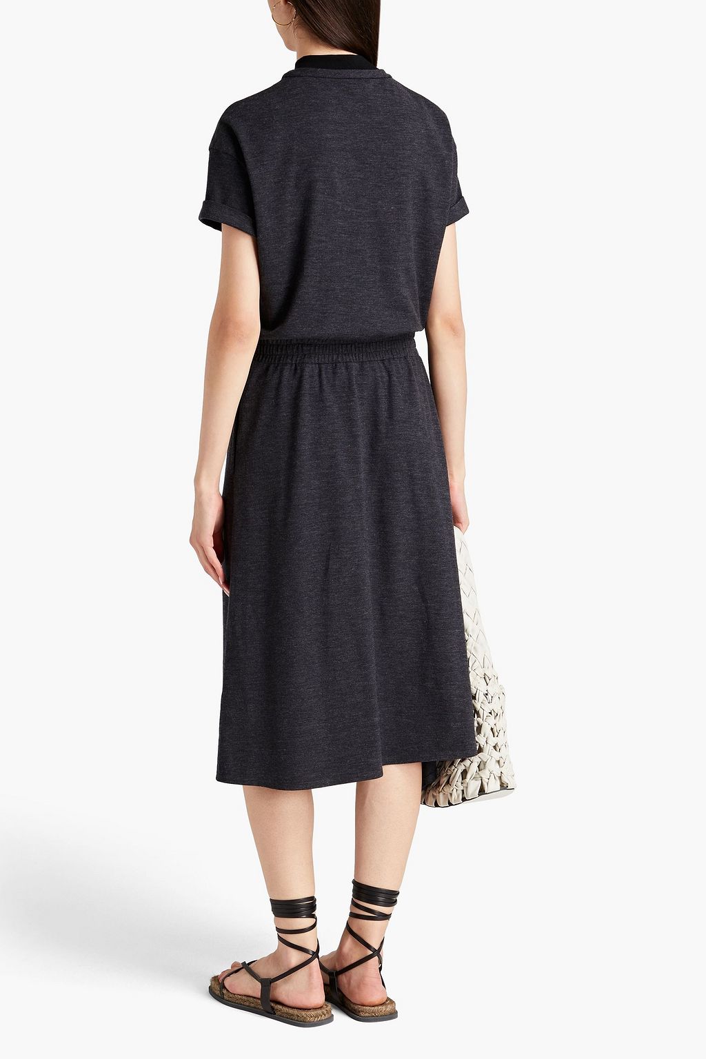 BRUNELLO CUCINELLI Asymmetric bead-embellished stretch-wool midi dress
