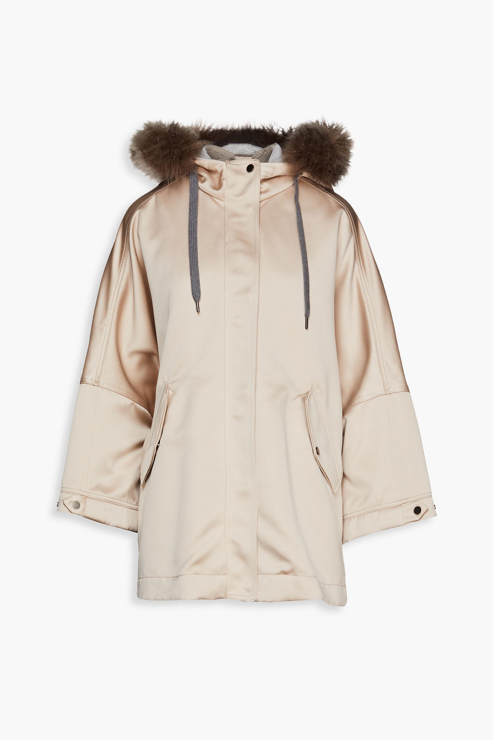 Brunello Cucinelli Oversized Bead-embellished Satin Hooded Jacket In Pastel Pink