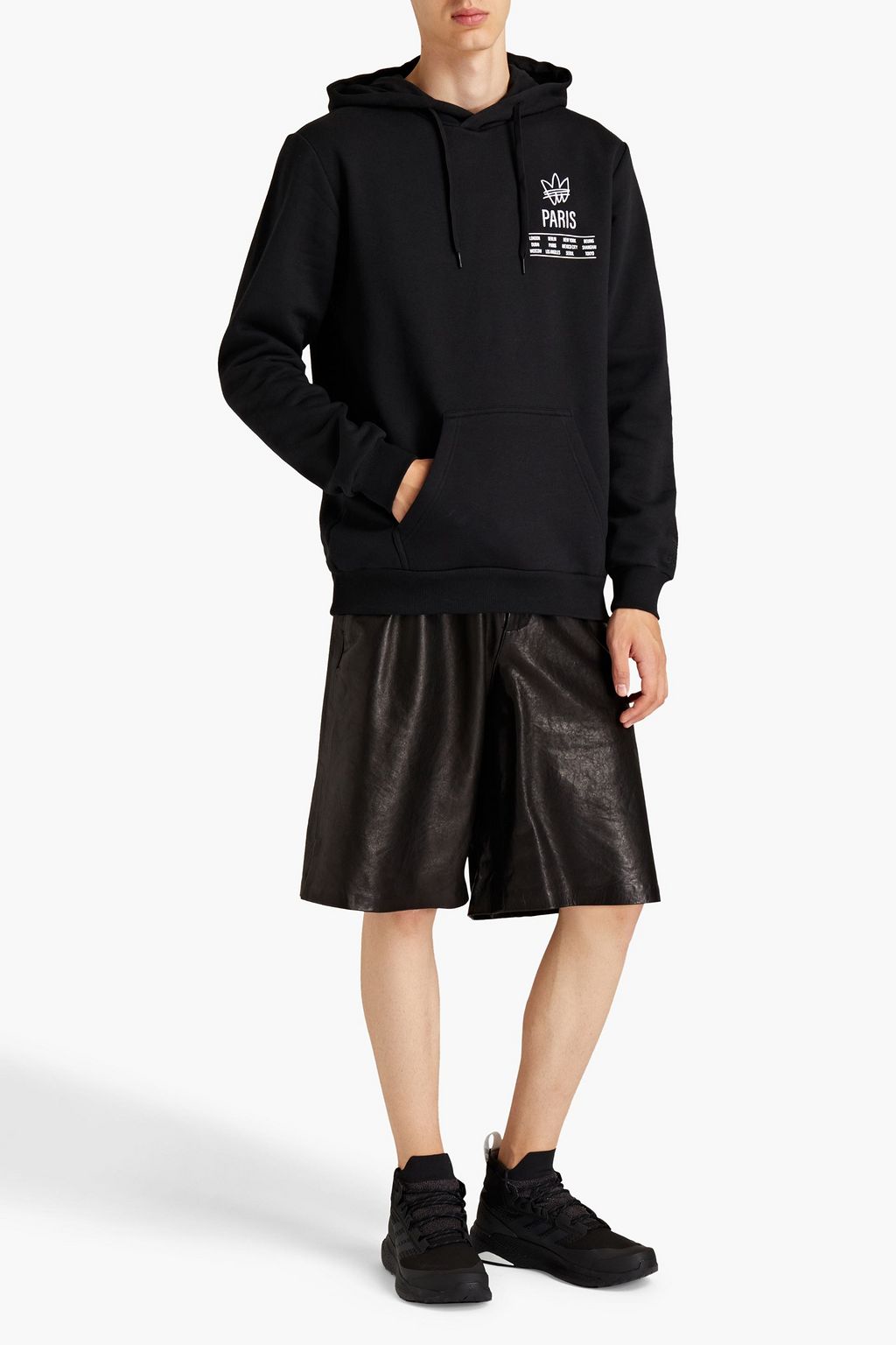 ADIDAS ORIGINALS Embroidered printed cotton-blend fleece hoodie