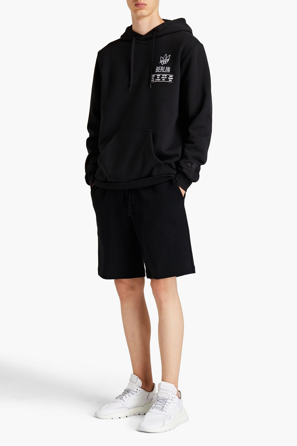 ADIDAS ORIGINALS Embroidered printed cotton-blend fleece hoodie