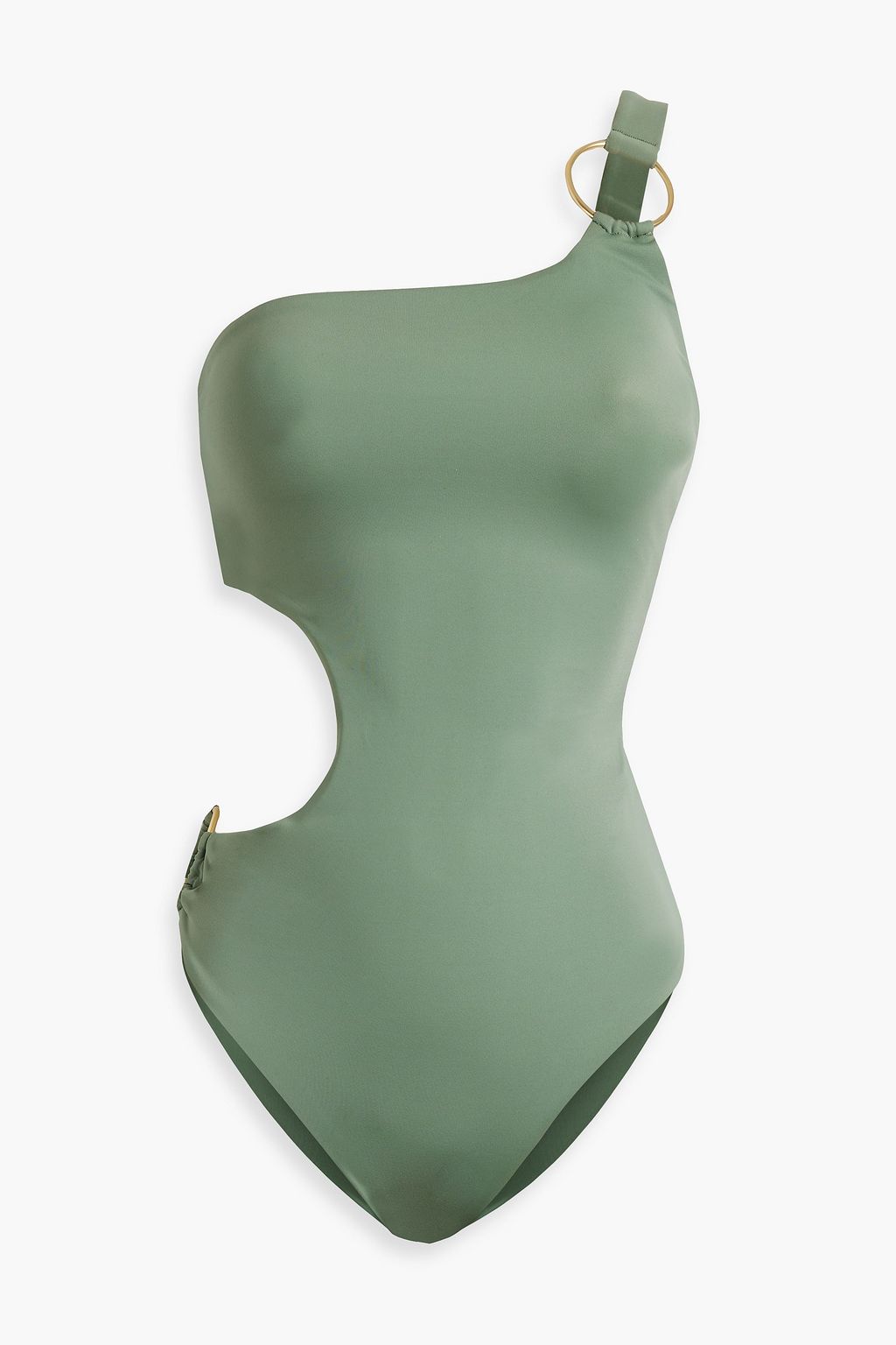 Green One Shoulder Cut Out One-Piece Swimsuit