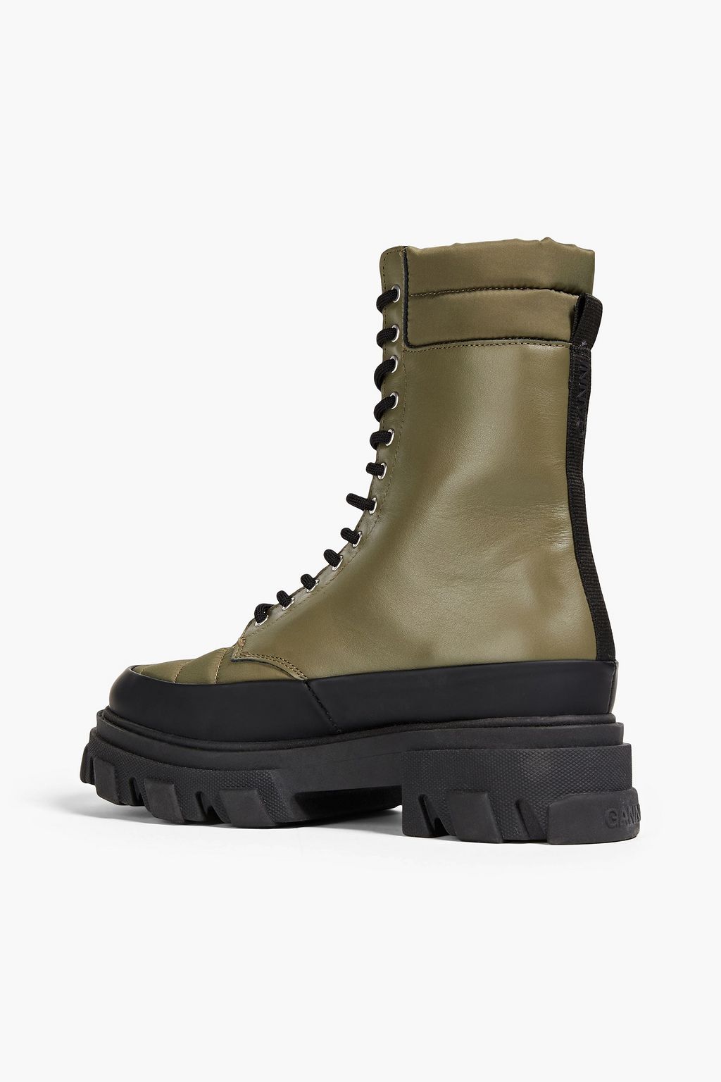 GANNI Combat Boots aus Leder mit gestepptem Shell-Einsatz
