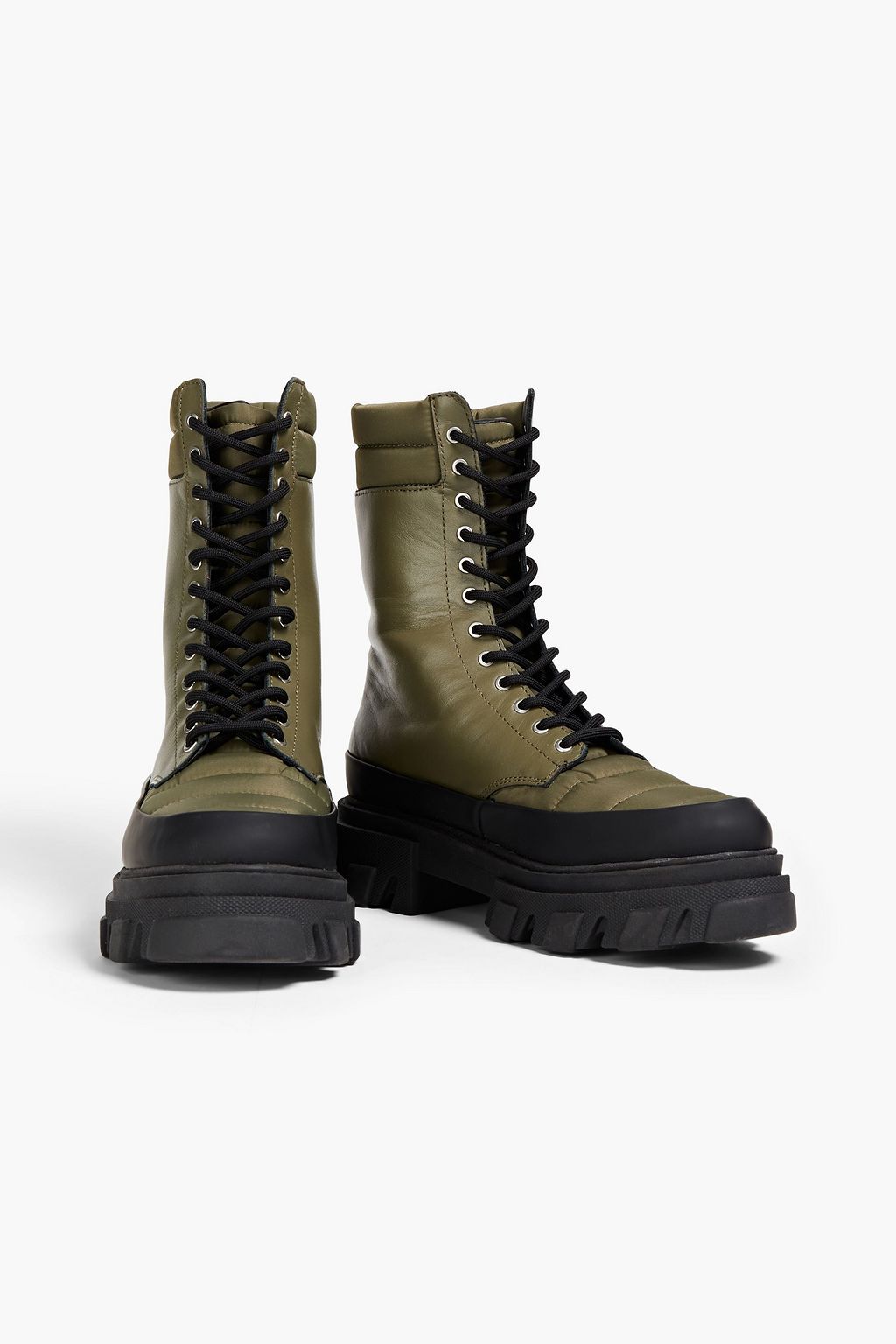 GANNI Combat Boots aus Leder mit gestepptem Shell-Einsatz