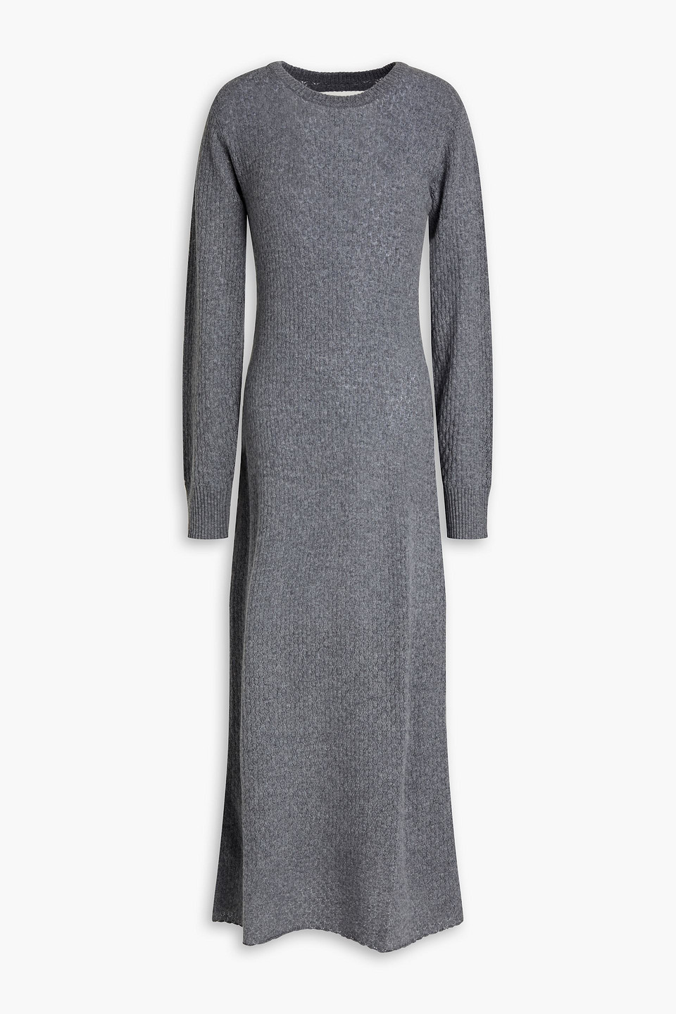 Le Kasha Open-back Pointelle-knit Cashmere Midi Dress In Grey