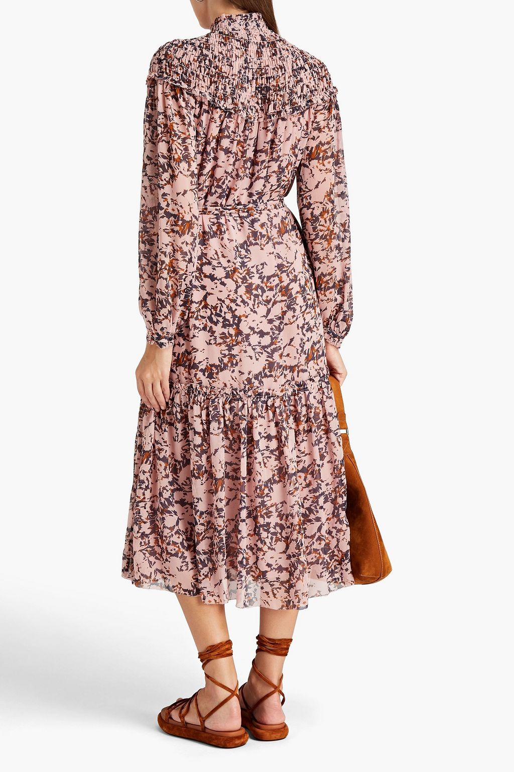 JOIE Belted shirred printed silk midi dress THE