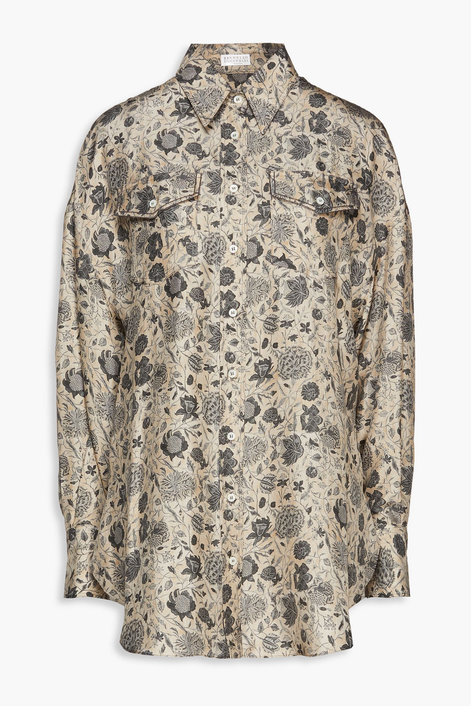 Brunello Cucinelli - Bead-embellished floral-print silk-twill shirt