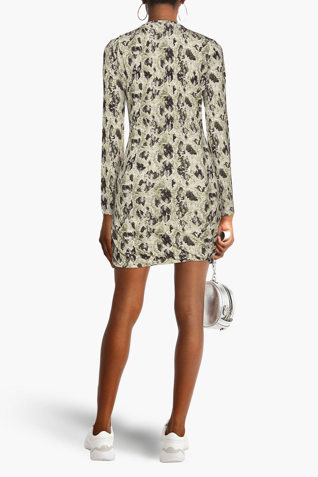 RAG & BONE Poppy 드레이프 스네이크 프린트 크레이프 미니 드레스
