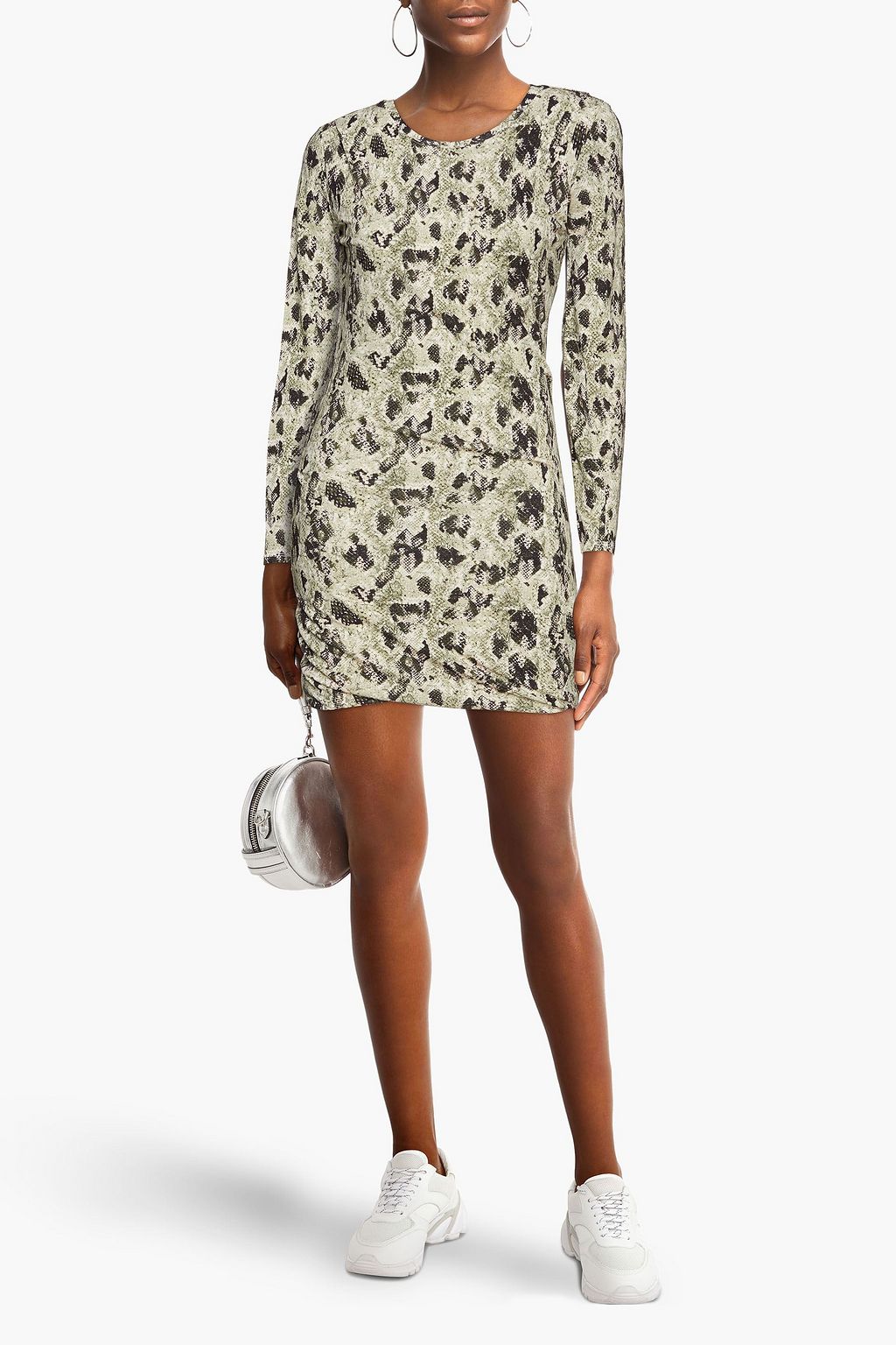 RAG & BONE Poppy 드레이프 스네이크 프린트 크레이프 미니 드레스