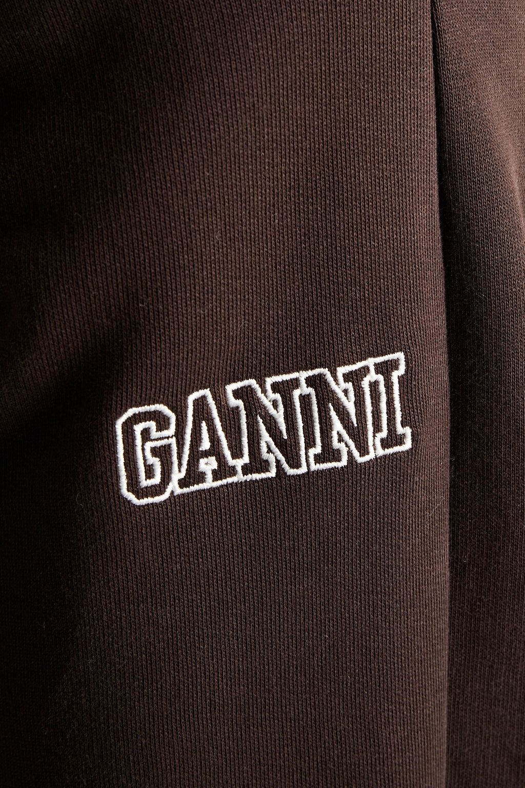 GANNI Logo-embroidered two-tone organic cotton-fleece track pants