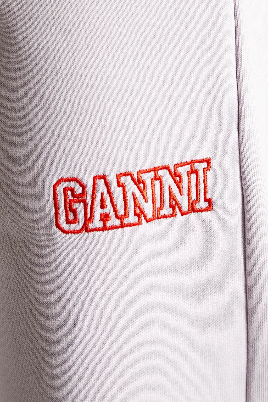 GANNI Logo-embroidered two-tone organic cotton-fleece track pants