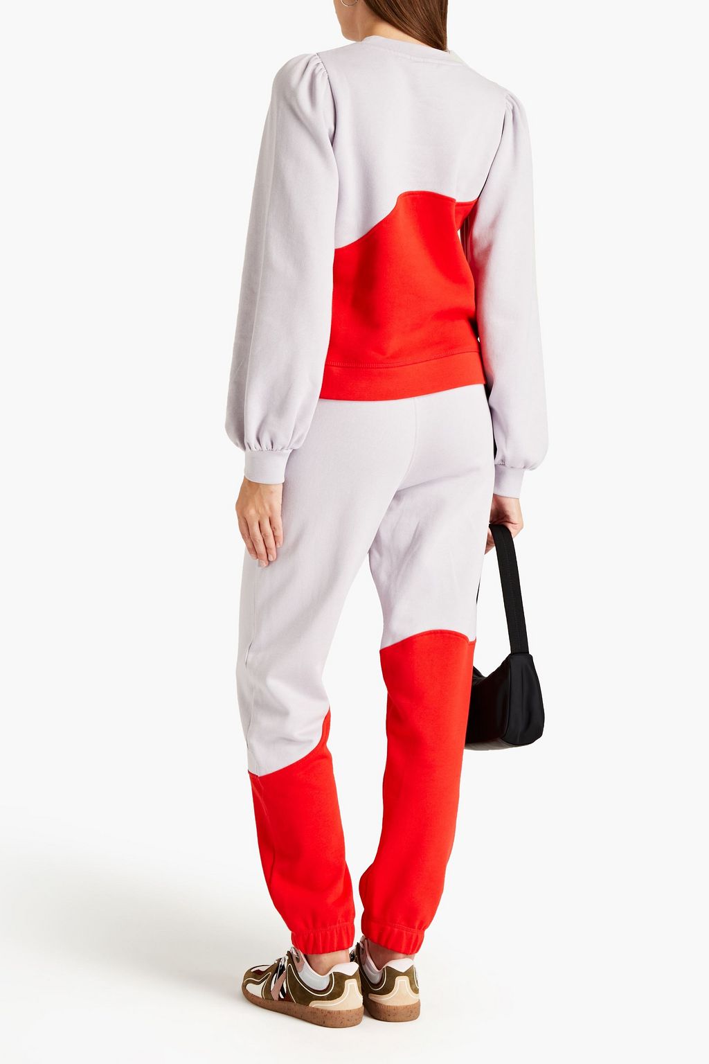 GANNI Logo-embroidered two-tone organic cotton-fleece track pants