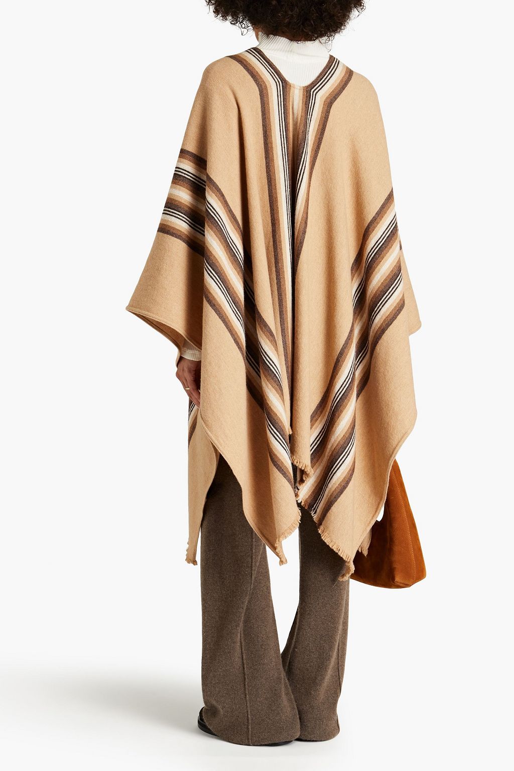NILI LOTAN Brita fringed striped wool-blend poncho