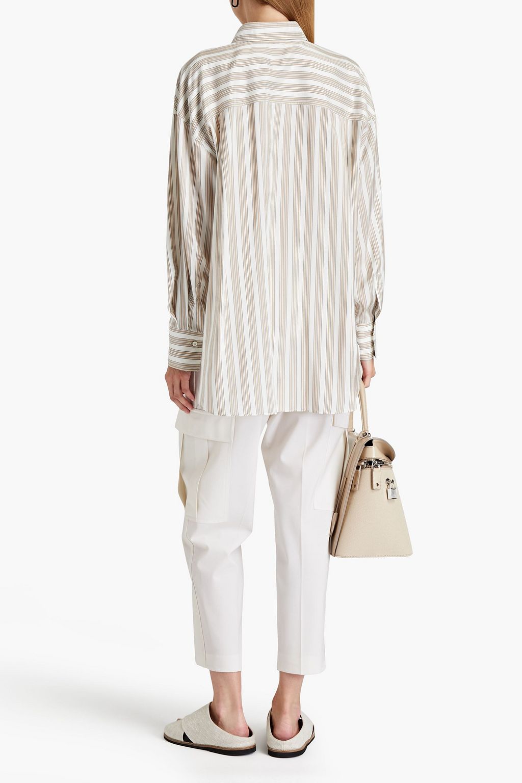 BRUNELLO CUCINELLI Oversized embellished striped silk shirt