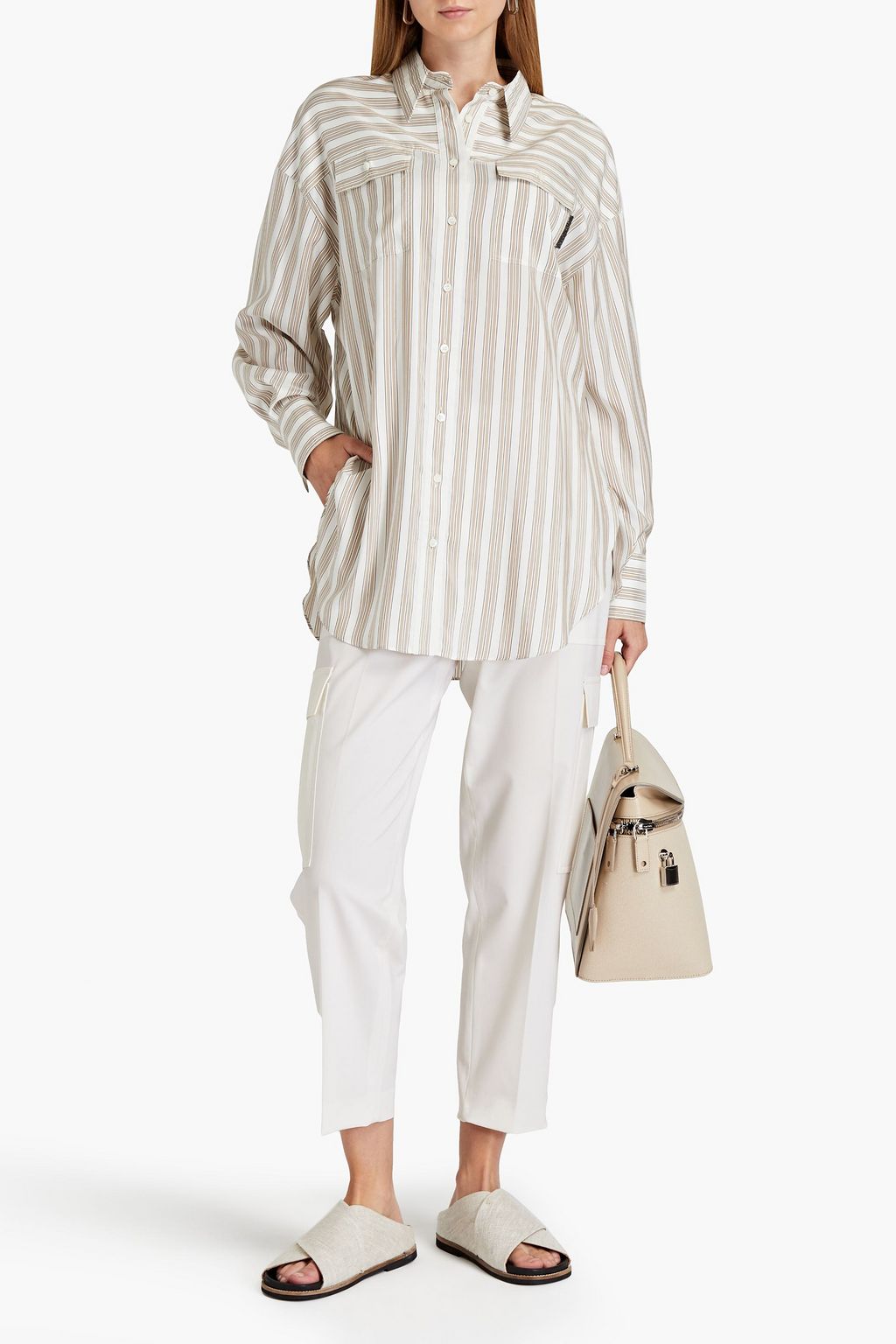 BRUNELLO CUCINELLI Oversized embellished striped silk shirt
