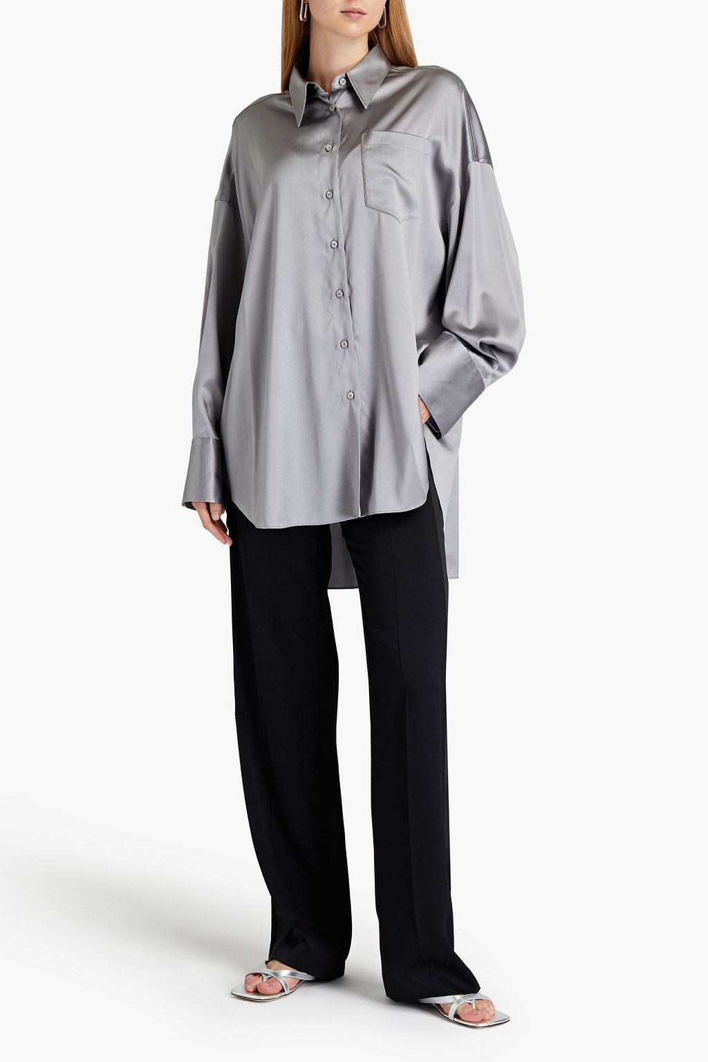 BRUNELLO CUCINELLI Hemd aus Stretch-Seidensatin mit Zierperlen