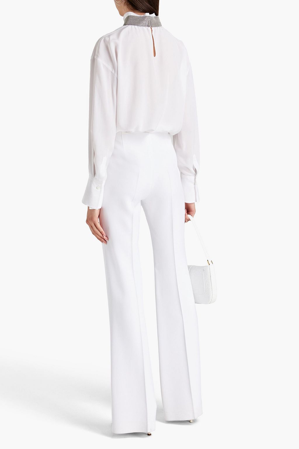BRUNELLO CUCINELLI Bead-embellished gathered silk crepe de chine blouse