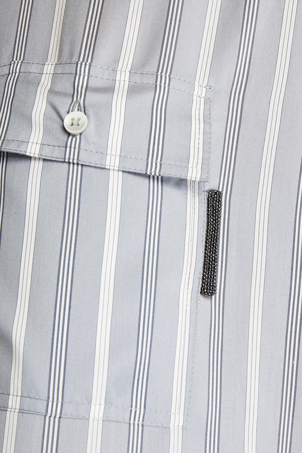 BRUNELLO CUCINELLI Gestreiftes Oversized-Hemd aus Seide mit Verzierung