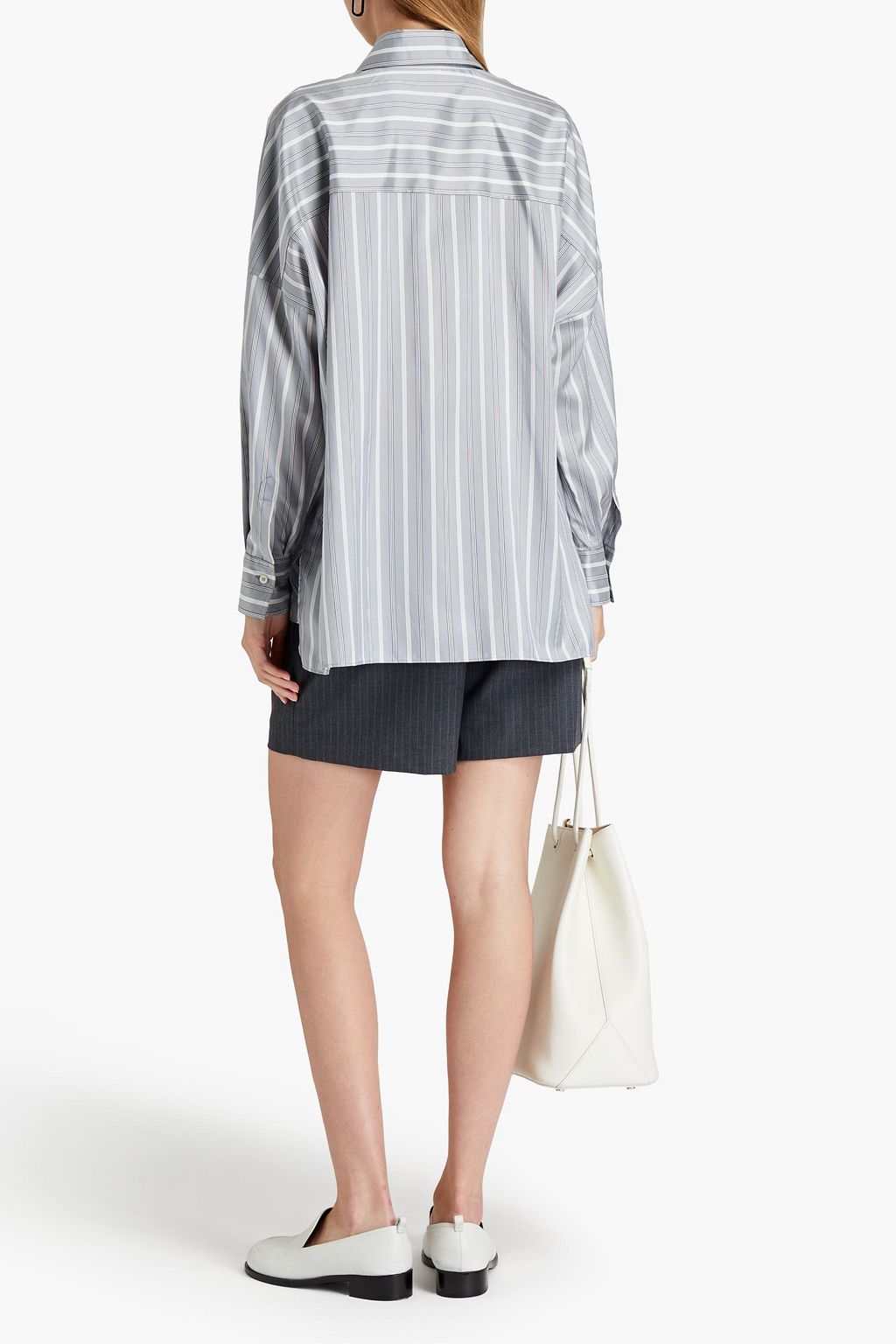 BRUNELLO CUCINELLI Gestreiftes Oversized-Hemd aus Seide mit Verzierung