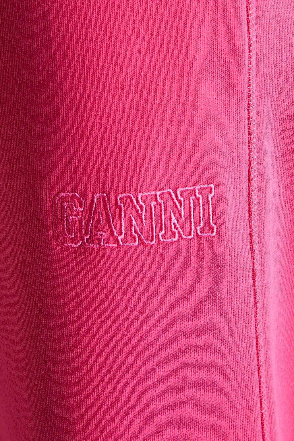 GANNI Embroidered French cotton-blend terry track pants