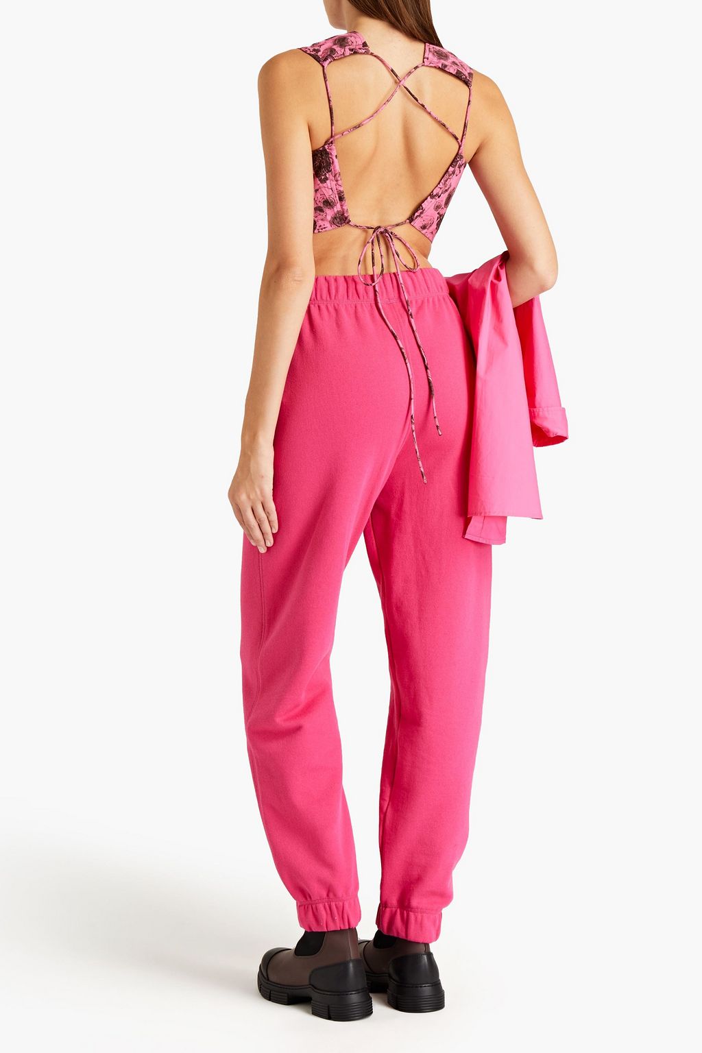 GANNI Embroidered French cotton-blend terry track pants