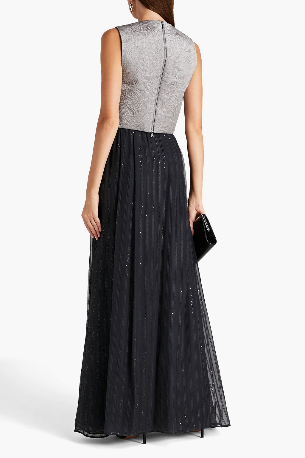 BRUNELLO CUCINELLI Cropped embroidered silk-blend cloqué top