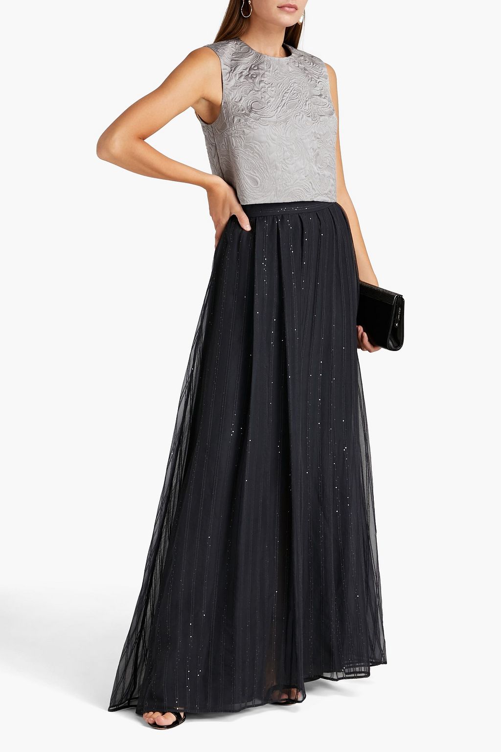 BRUNELLO CUCINELLI Cropped embroidered silk-blend cloqué top