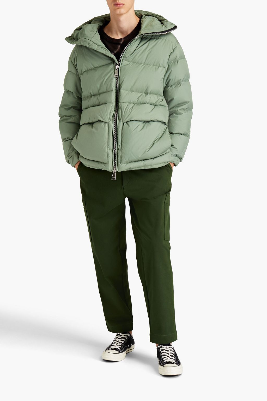KHRISJOY Printed quilted shell hooded down jacket
