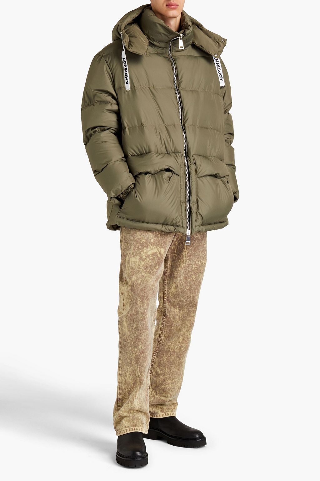 KHRISJOY Quilted shell hooded down jacket