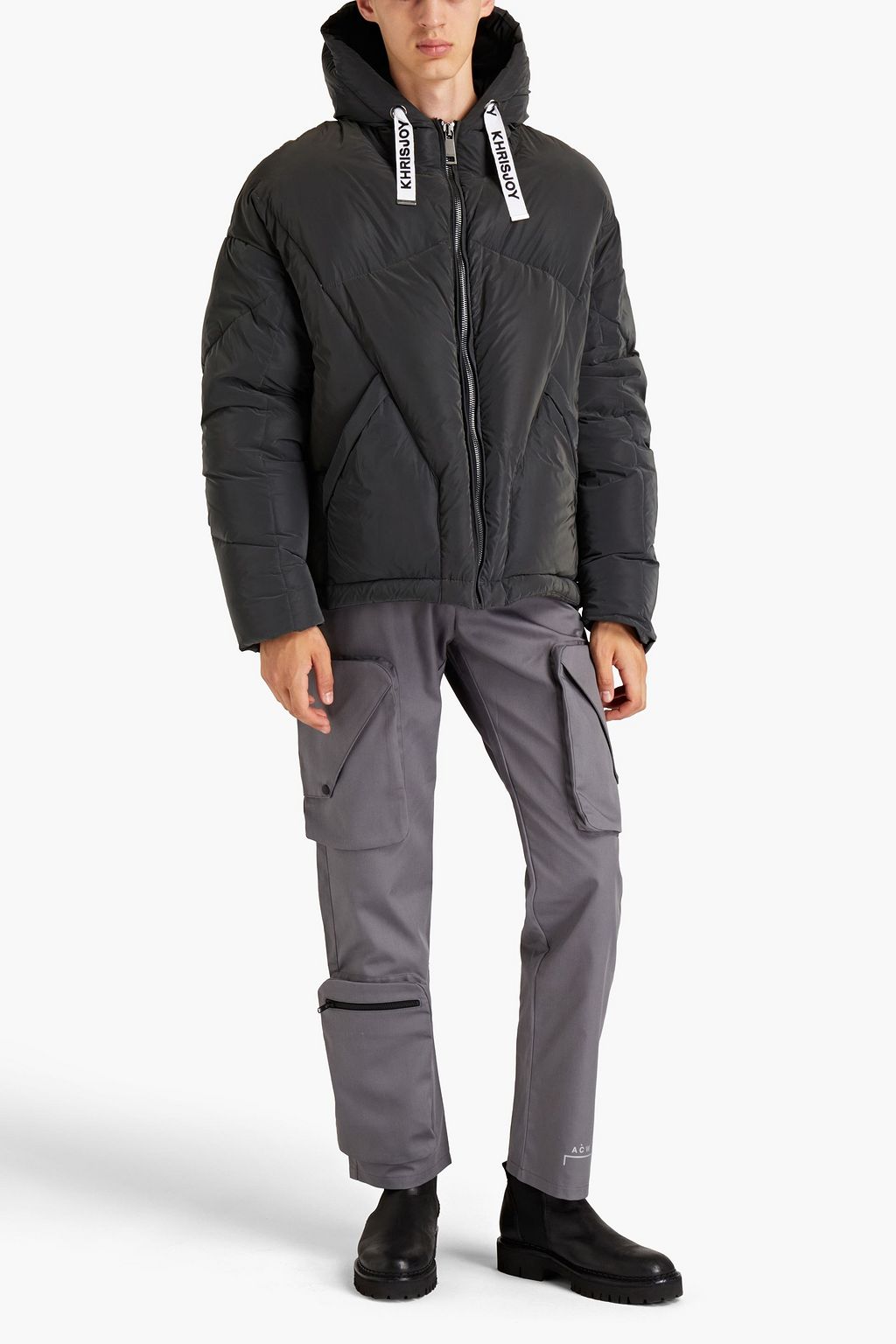 KHRISJOY Oversized quilted shell hooded down jacket
