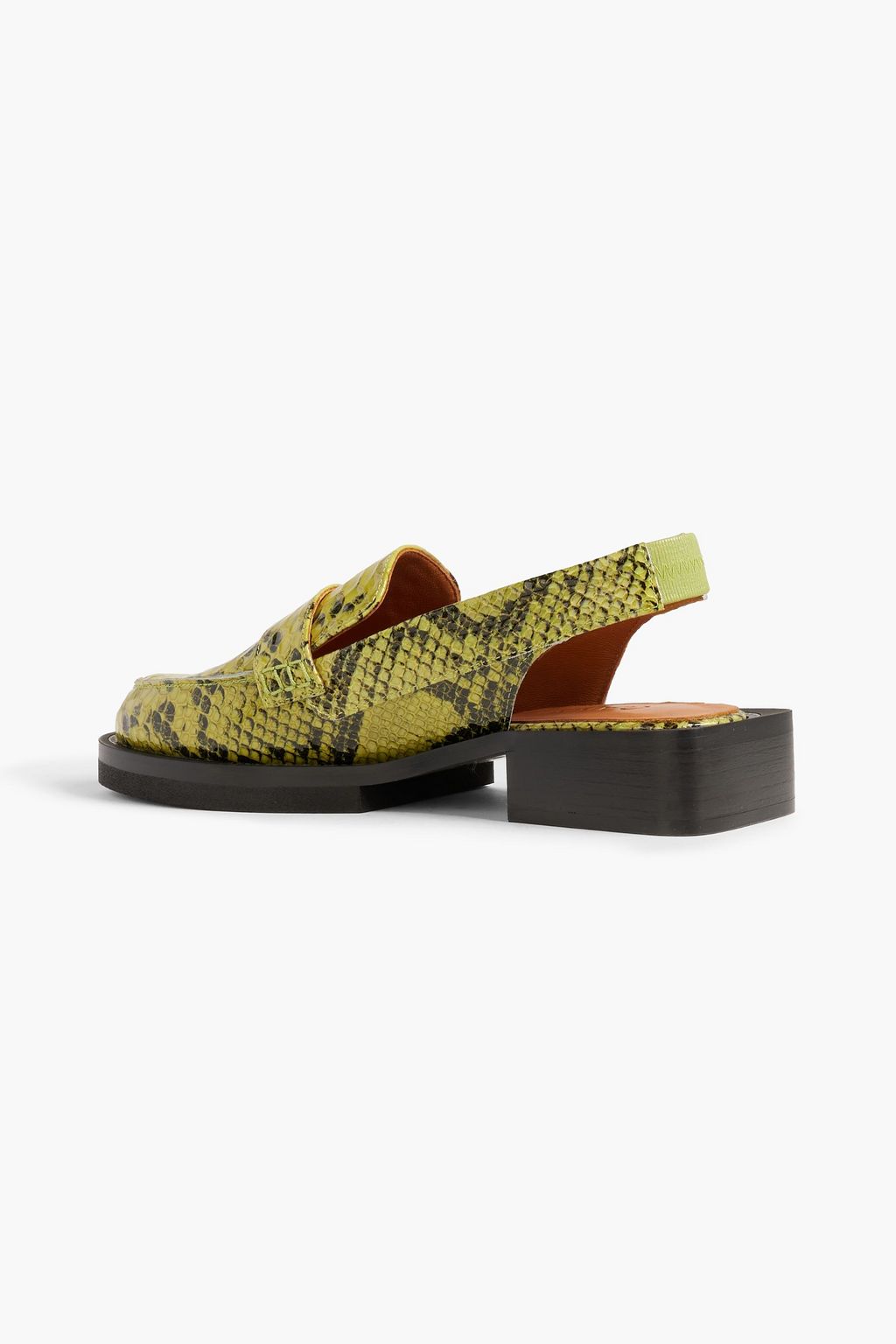 GANNI Crystal-embellished snake-effect leather slingback loafers
