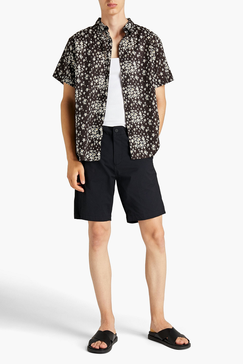 Onia Man Floral-print Woven Shirt In Black