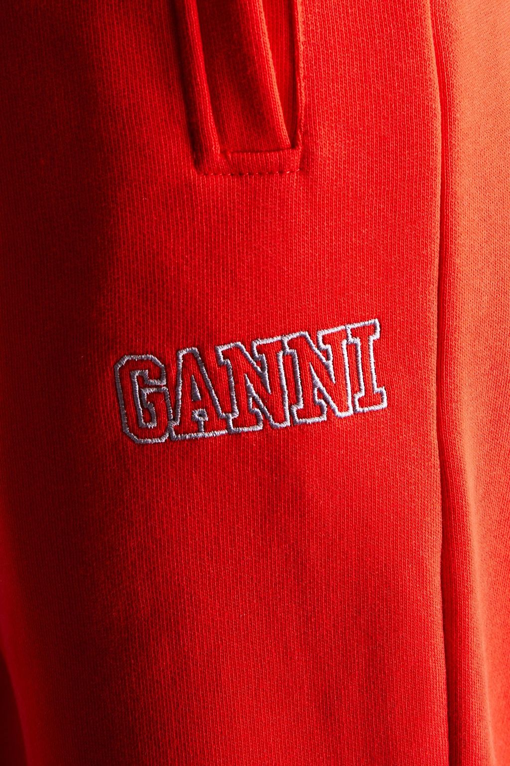 GANNI Embroidered two-tone organic cotton-fleece track pants